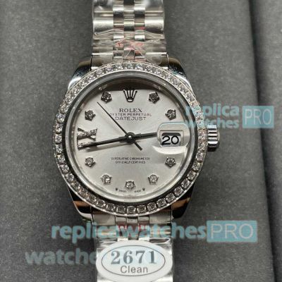 Clean Factory Replica Rolex Datejust Diamond Bezel Ladies 28MM Silver Dial And Diamond Watch